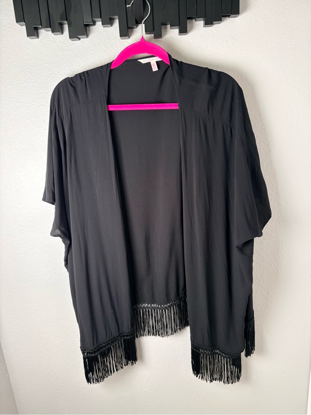 Victoria's Secret Black Fringe Kimono Swim  Cover-Up Size XS/S